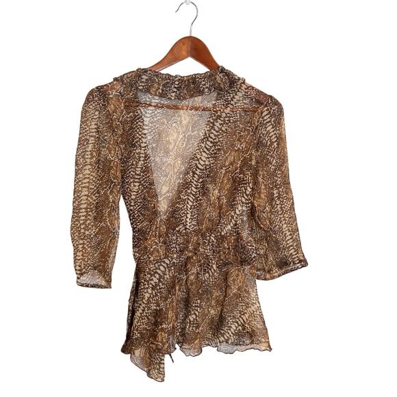 Vintage Y2K Passport Snake Print Sheer Wrap 3/4 Sleeve Blouse Medium - Picture 4 of 8